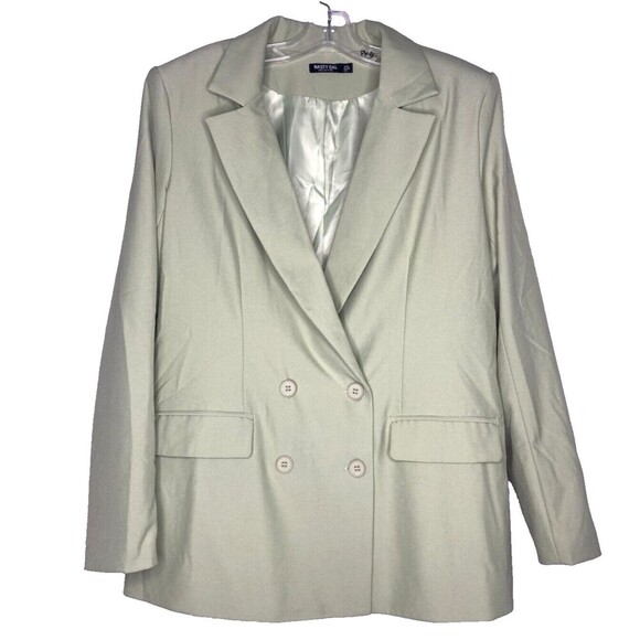 NASTY GAL Jacket Blazer Women 6 Sage Green Double Breast Exaggerated Shoulder - Picture 1 of 6